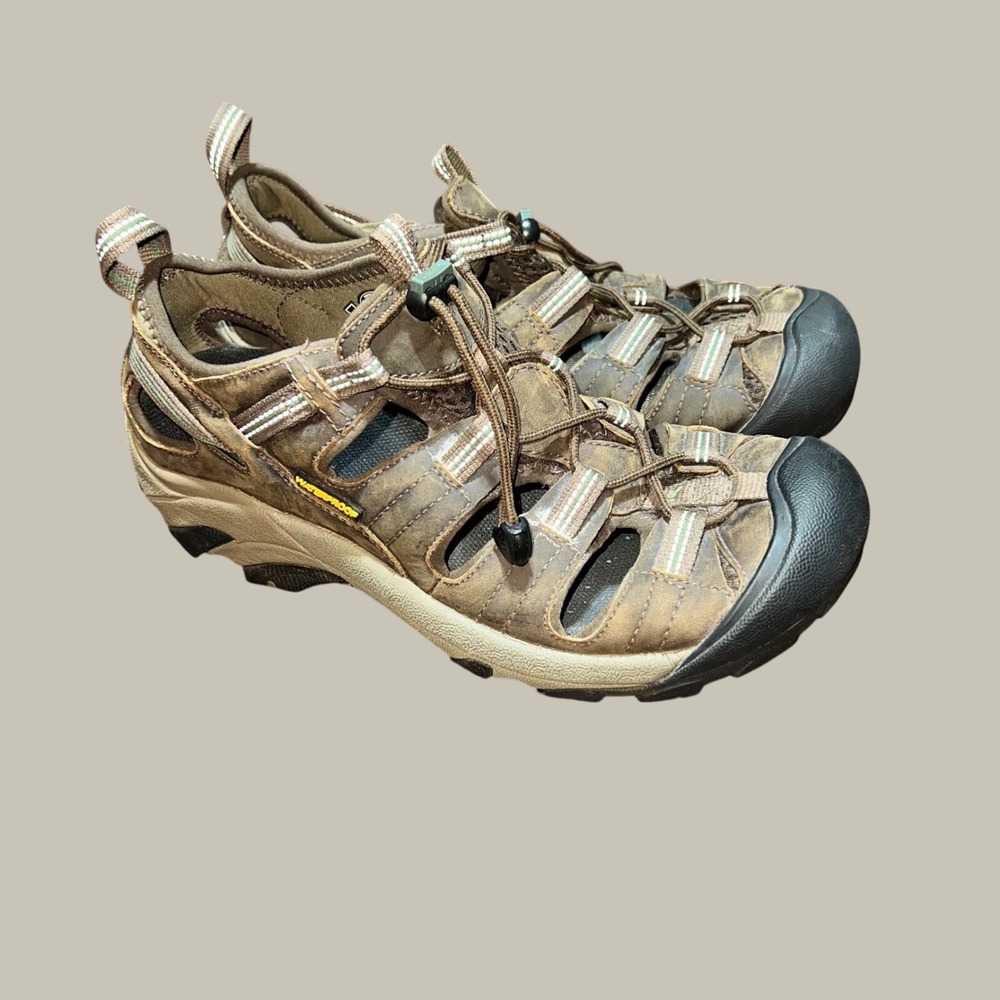 KEEN Arroyo II Mens Brown Leather Waterproof Hiking Sandals Trail Shoes Size 9.5